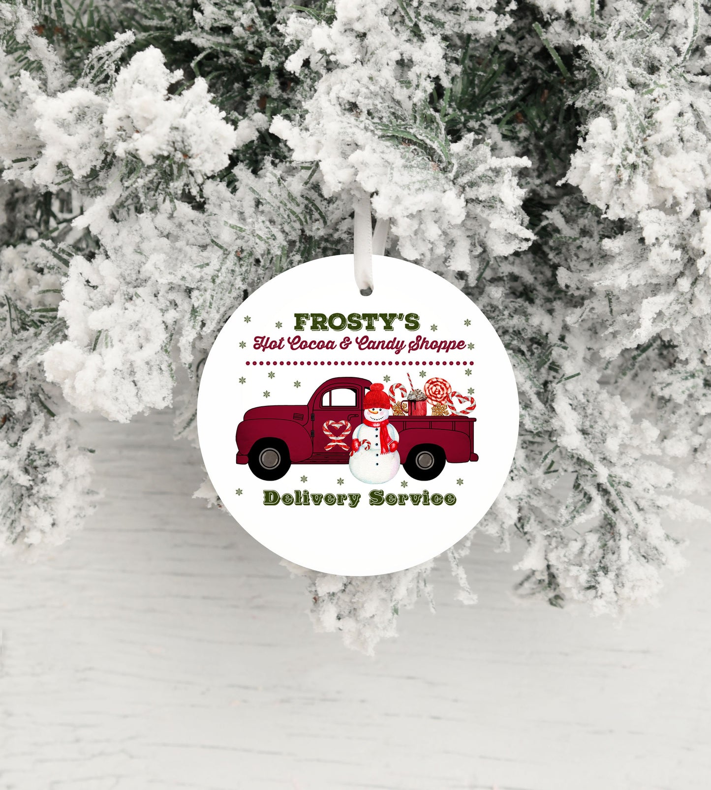 Frosty's Delivery Service Truck Ceramic Christmas Ornament