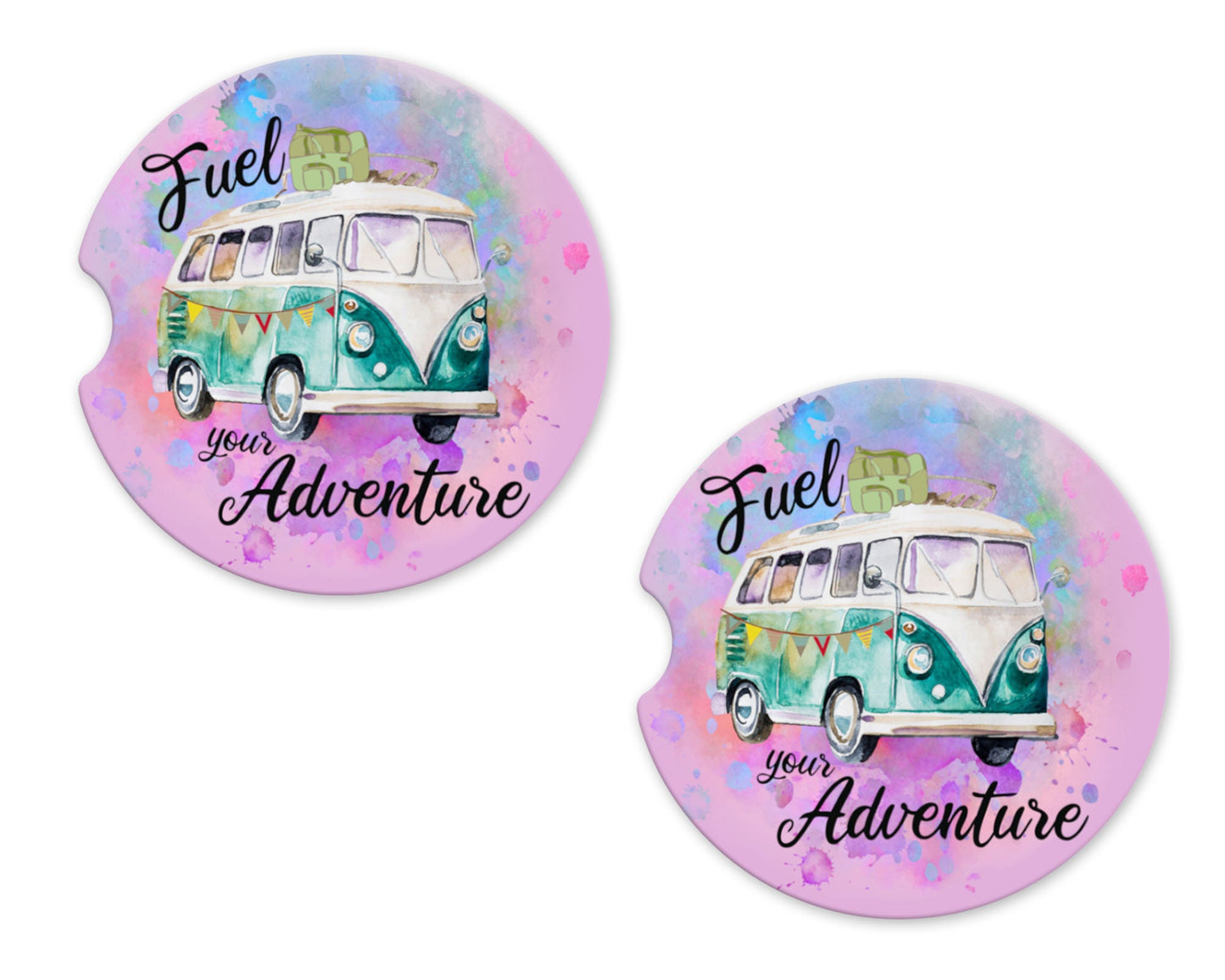 Juego de 2 posavasos de coche de piedra arenisca Fuel Your Adventure