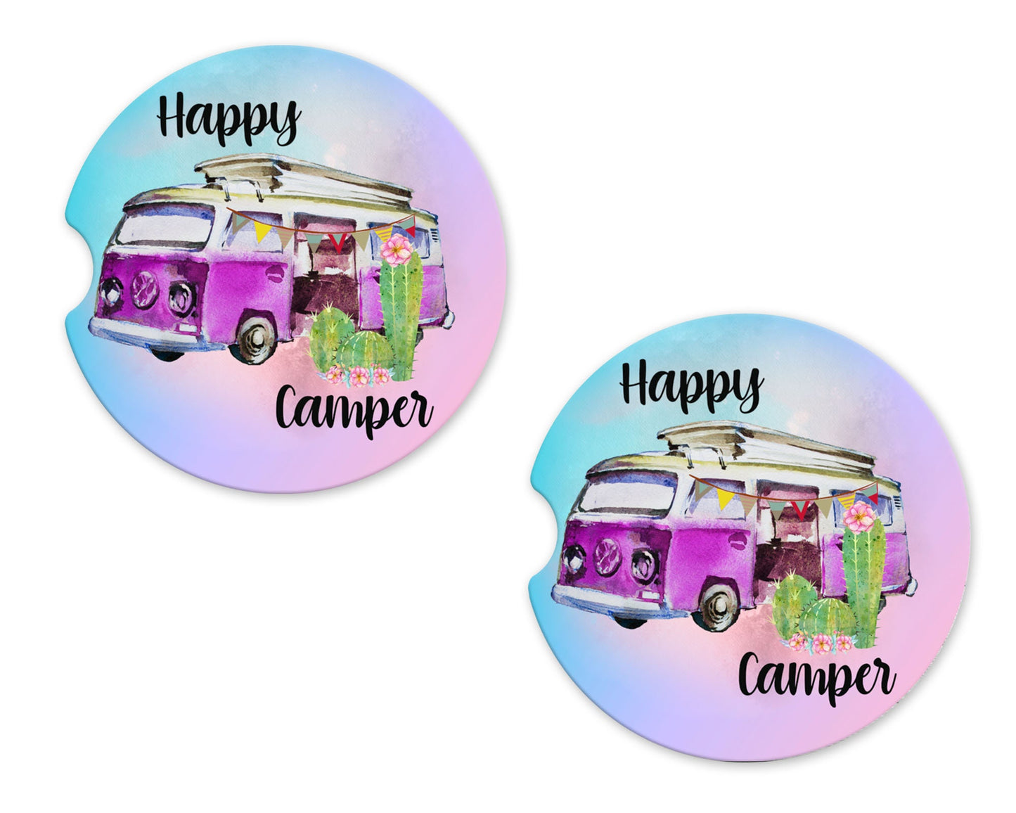 Set of 2 Happy Camper Sandstone Car Coasters