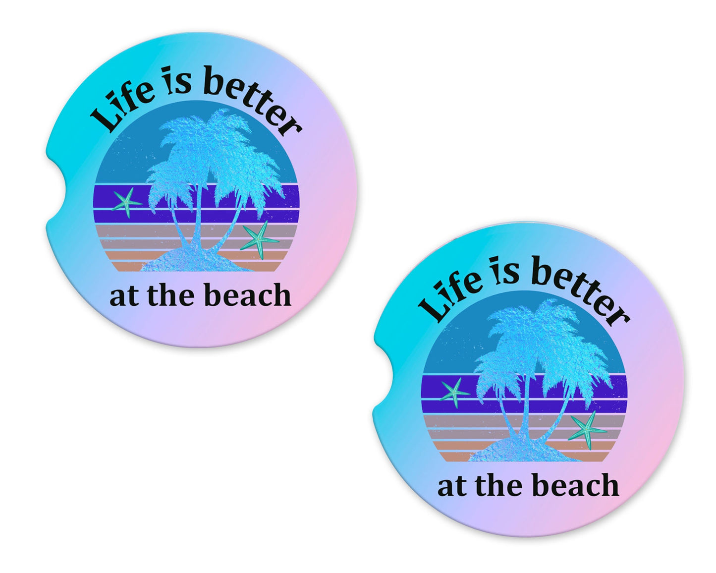Set of 2 Life is Better at the Beach Sandstone Car Coasters