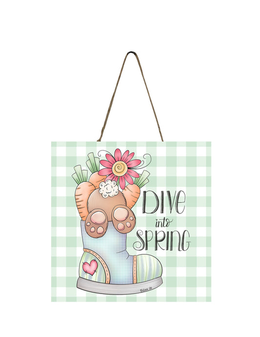 Dive into Spring Easter Printed Handmade Wood  Mini Sign