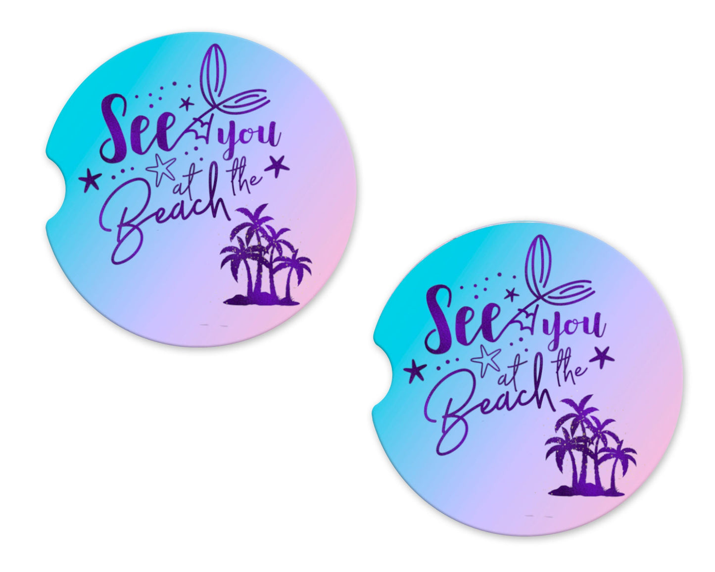 Set of 2 See You at the Beach Sandstone Car Coasters
