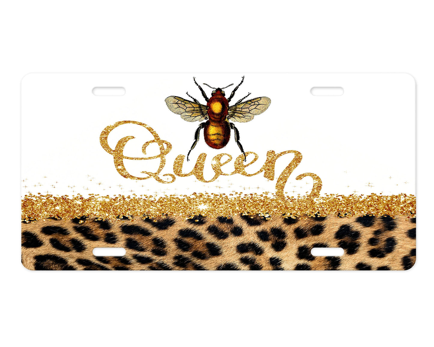 Leopard Print Queen Bee Aluminum Front License Plate