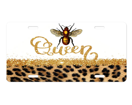 Leopard Print Queen Bee Aluminum Front License Plate