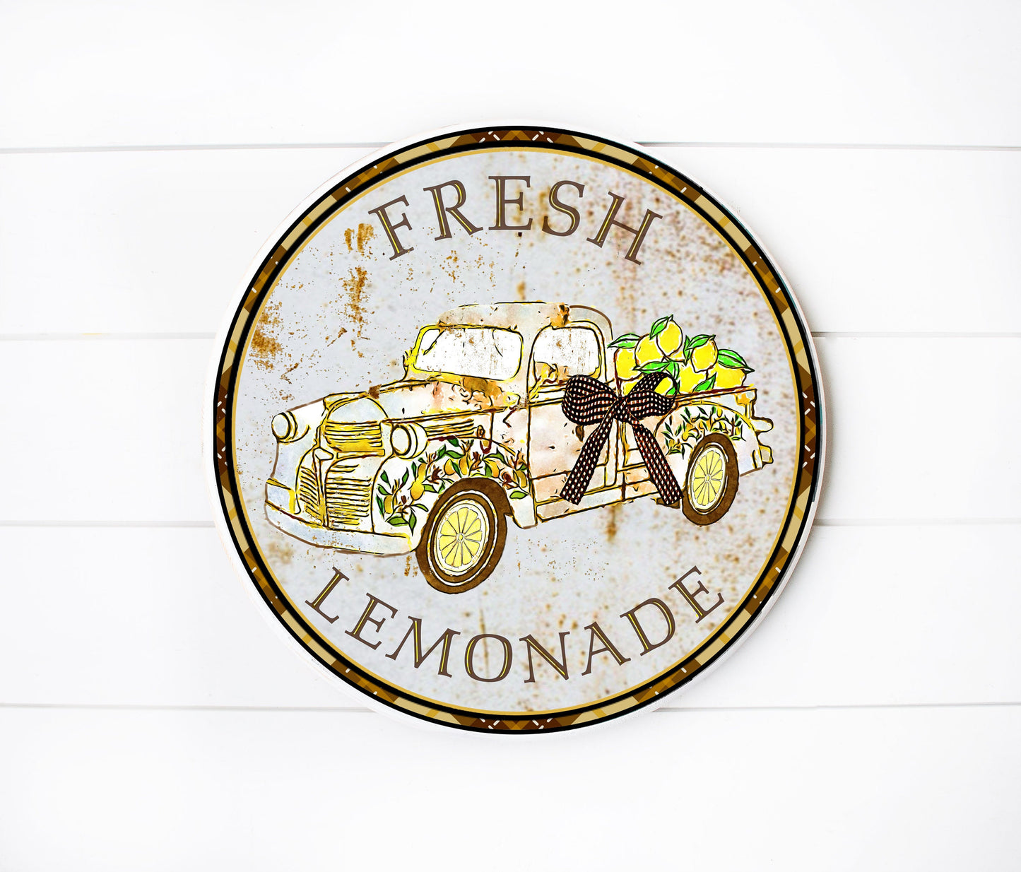 Fresh Lemonade Truck Round Printed Handmade Wood Sign