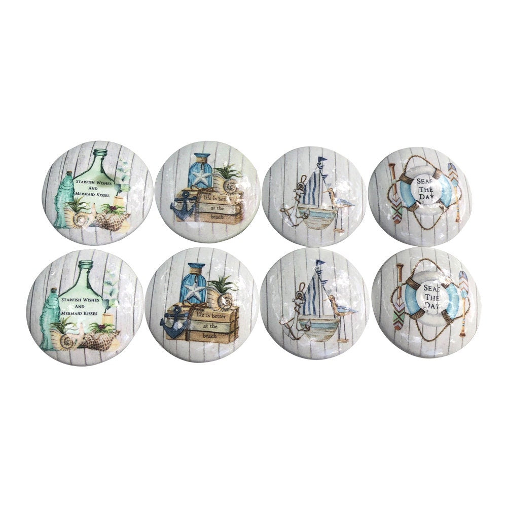 Set of 8 Coastal Breeze Wood Cabinet Knobs