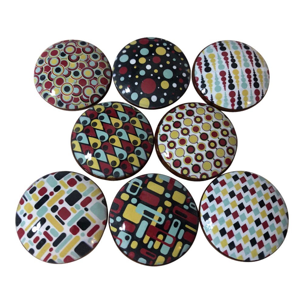 Set of 8 Retro Expressions Wood Cabinet Knobs