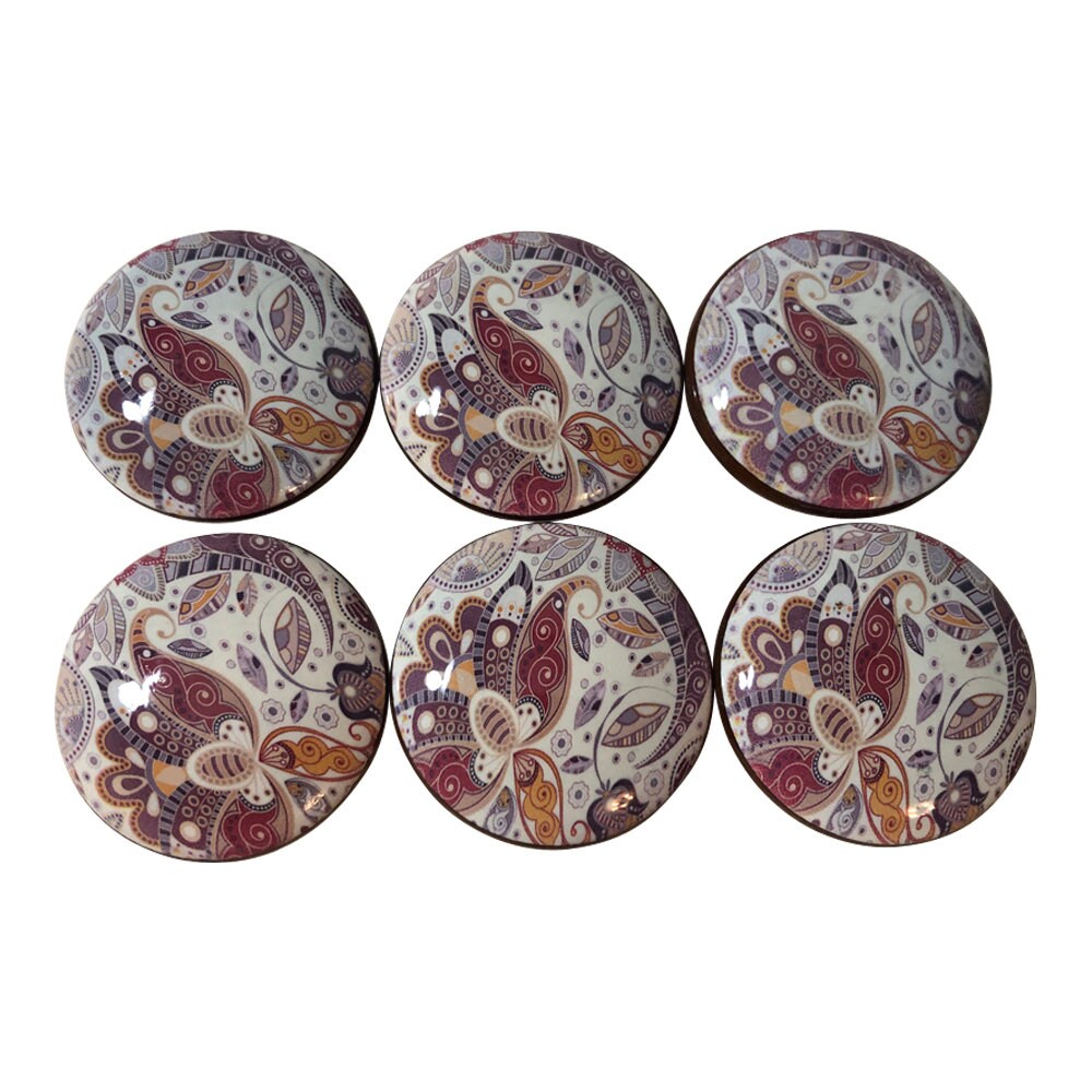 Set of 6 Delhi Paisley Wood Cabinet Knobs