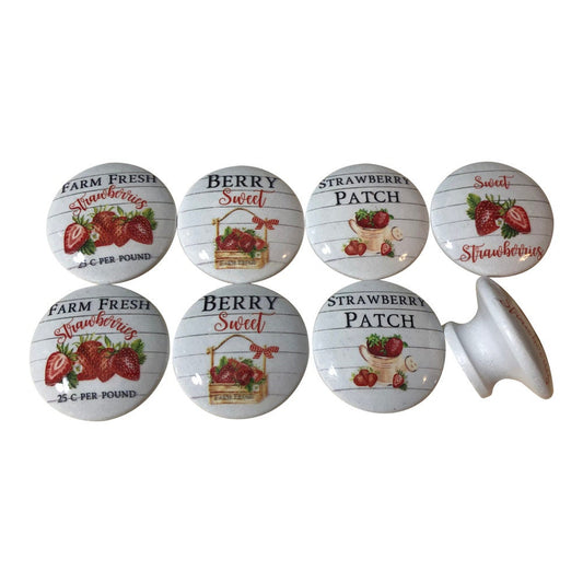 Set of 8 Strawberry Patch Wood Cabinet Knobs