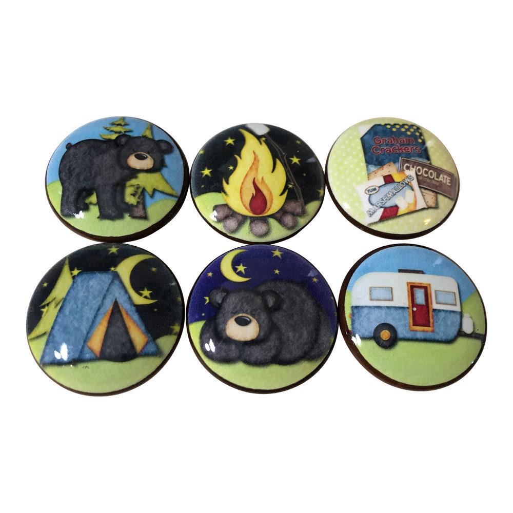 Juego de 6 pomos de madera para armarios de camping de oso