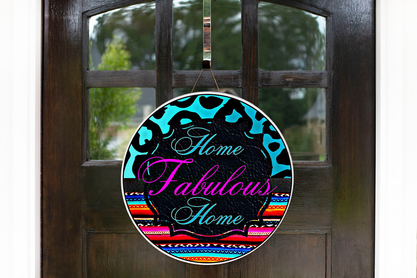 Home Fabulous Home - Letrero de madera hecho a mano con estampado redondo