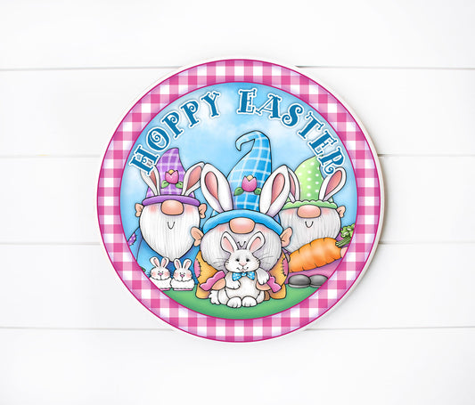 Hoppy Easter Round Printed Handmade Wood Sign