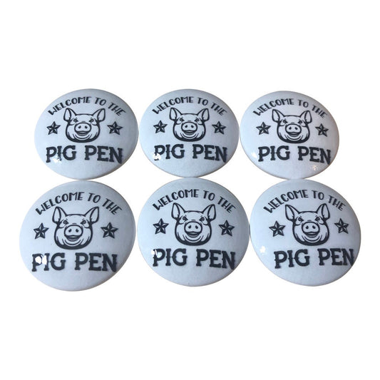 Juego de 6 pomos de madera con estampado de pluma de cerdo Welcome to the Pig