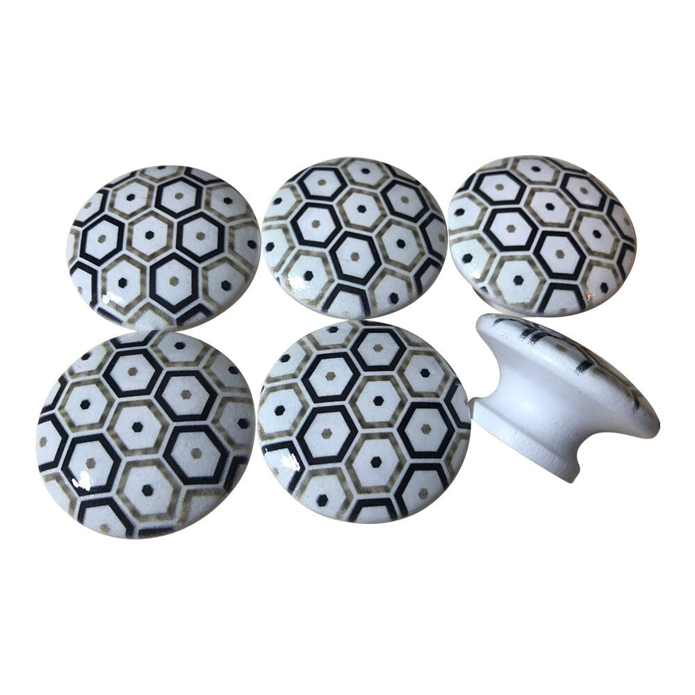 Cabinet Knobs, Drawer Knobs and Pulls, Set of 6 Geometric Octogons Print Wood Cabinet Knobs, Cabinet Knobs for Kitchens,