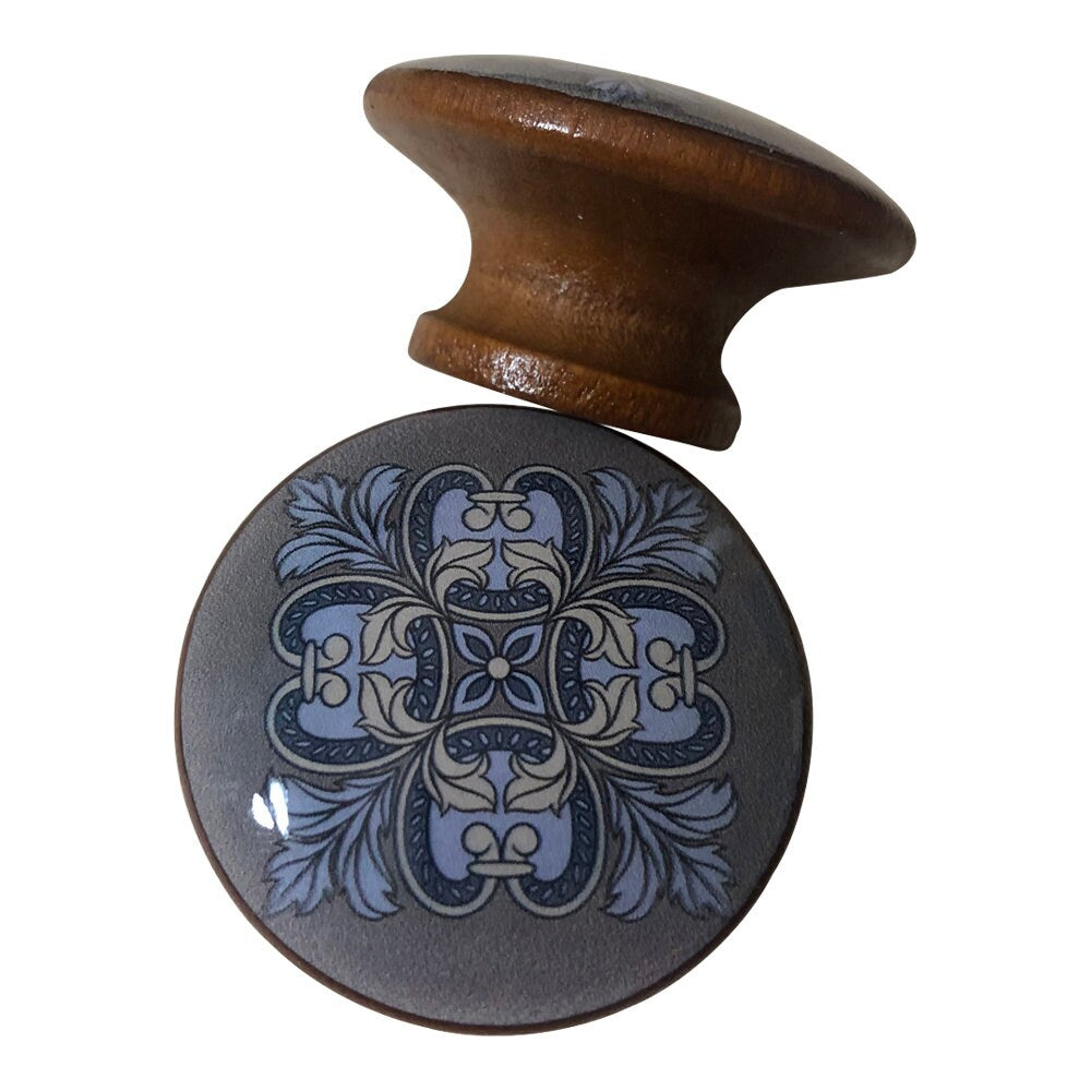 Cabinet Knobs, Drawer Knobs and Pulls, Set of 6 Cameron Medallion Print Wood Cabinet Knobs, Kitchen Cabinet Knobs