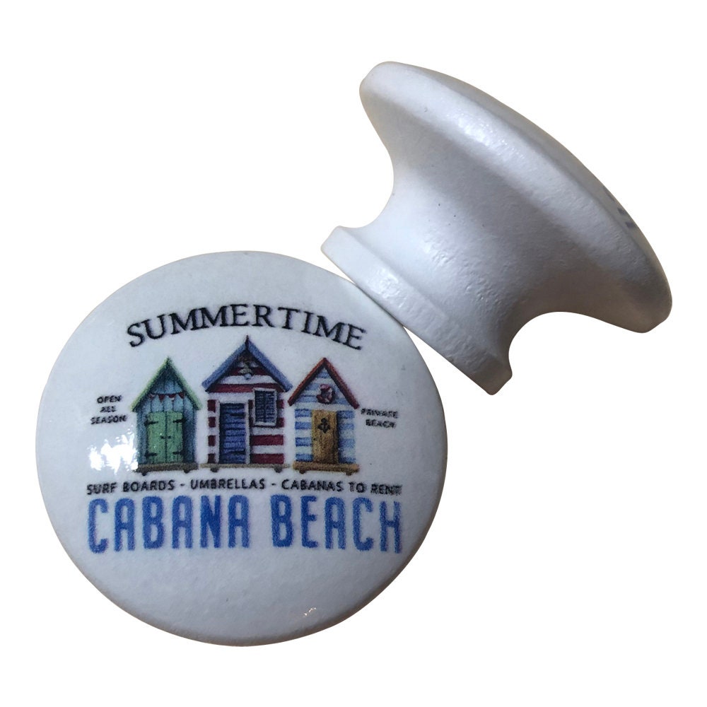 Beach Cabinet Knobs, Drawer Knobs and Pulls, Set of 6 Summertime Cabana Beach Print Wood Cabinet Knobs, Kitchen Cabinet Knobs, Coastal Decor