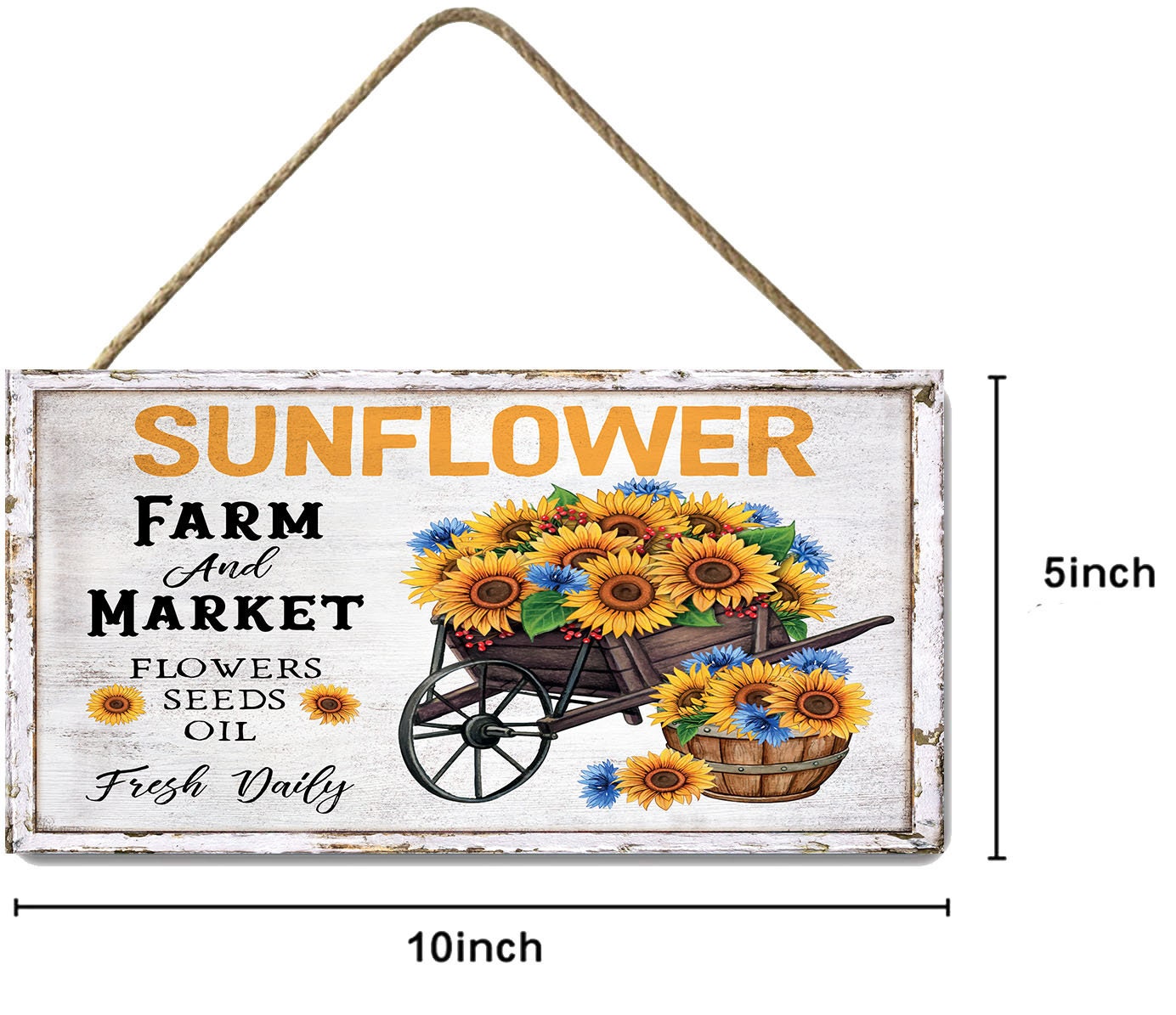 Blue and Yellow Sunflower Printed Handmade Wood Sign