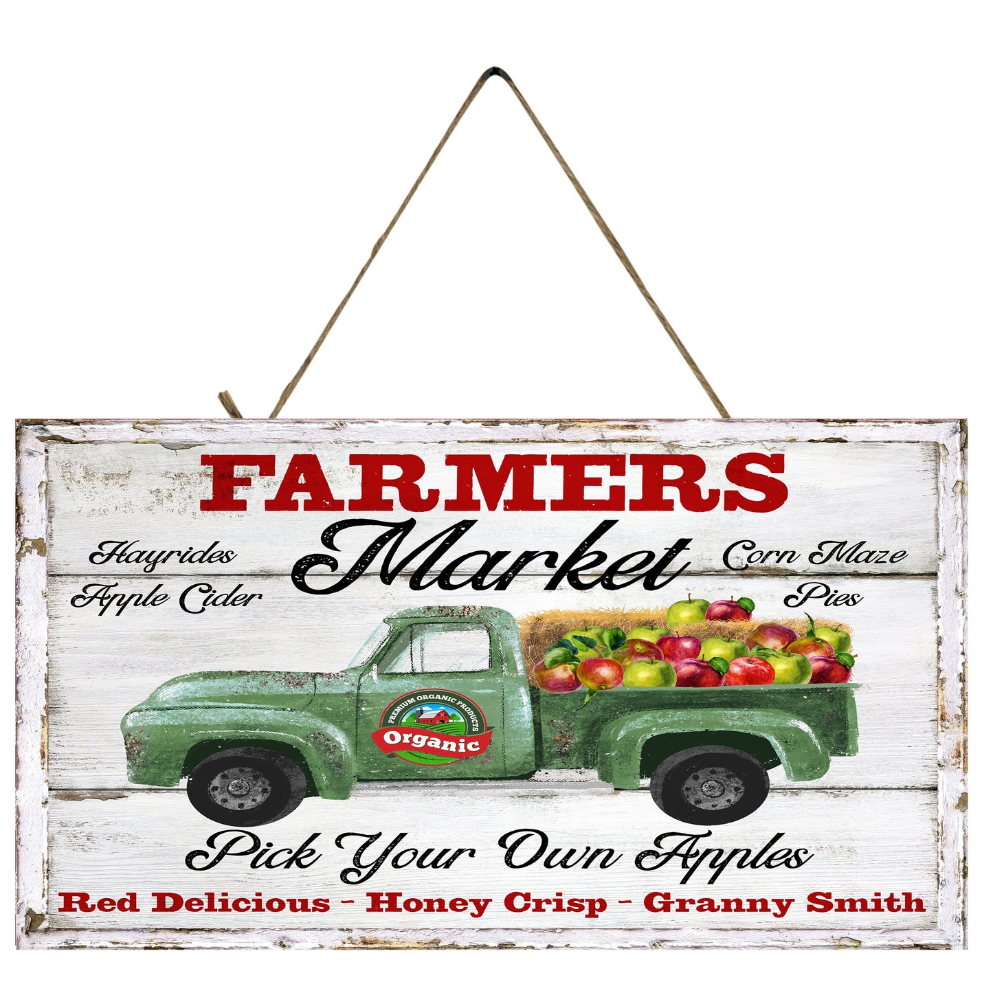 Organic Farmers Market Apples Printed Handmade Wood Sign