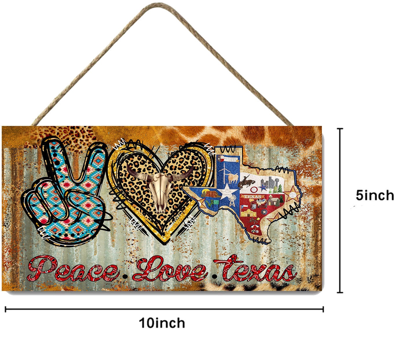 Peace Love Texas Printed Handmade Wood Sign