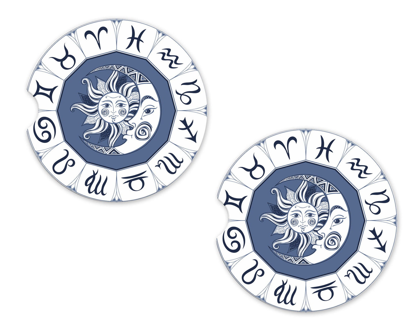 Set of 2 Sun Moon Zodiac Sandstone Car Coasters