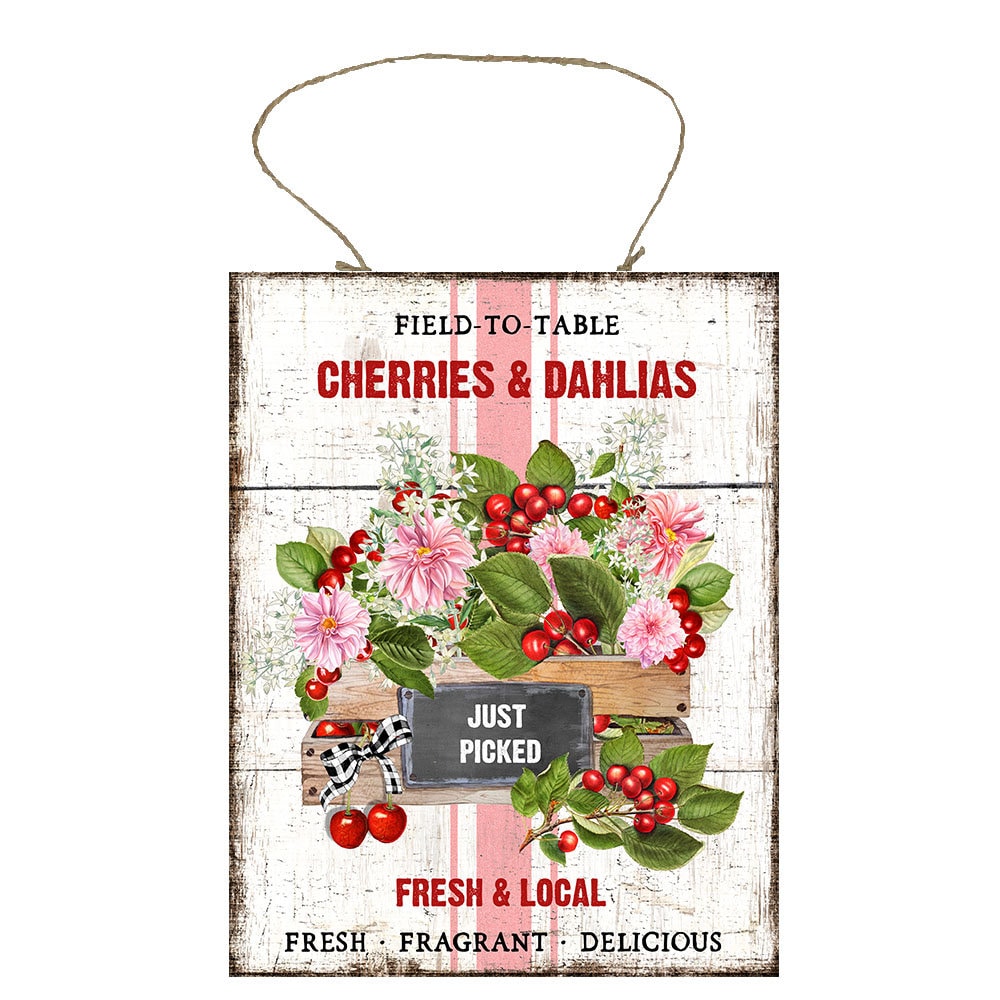 Cherries and Dahlias Printed Handmade Wood Sign