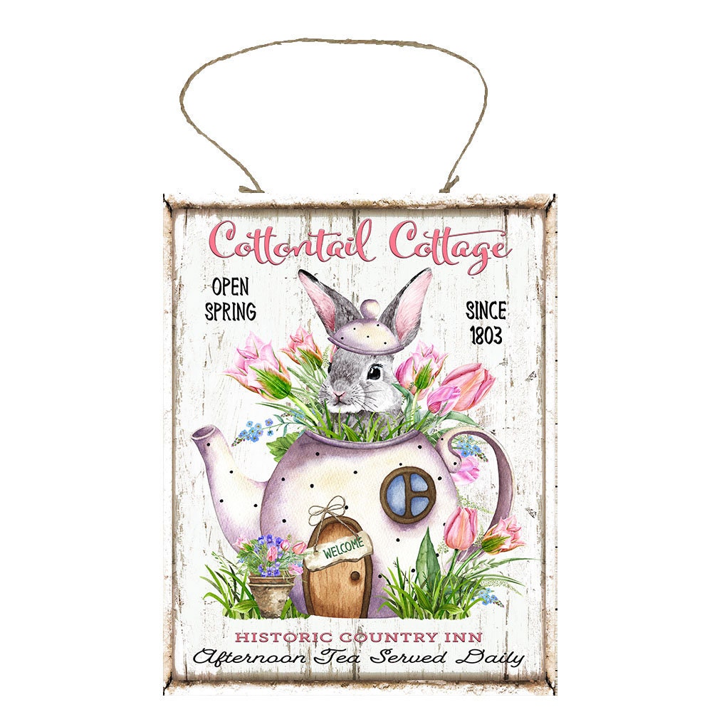 Cottontail Cottage Pascua impreso hecho a mano signo de madera