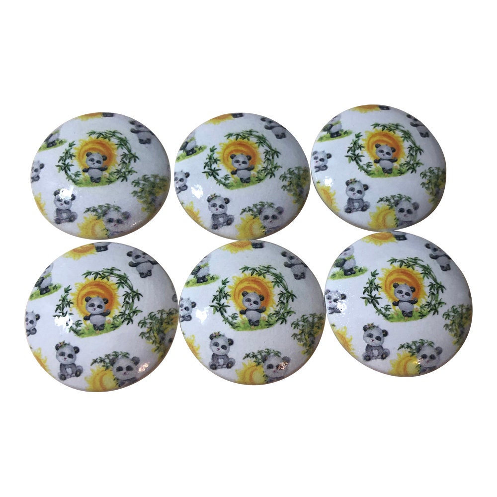 Set of 6 Panda Bear Wood Cabinet Knobs