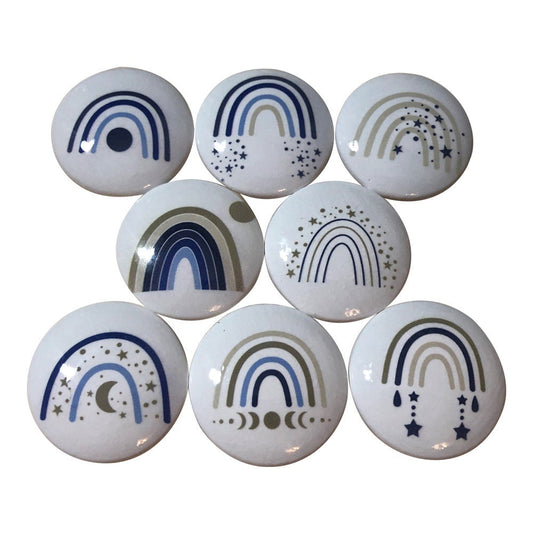 Set of 8 Blue Boho Rainbows Wood Cabinet Knobs