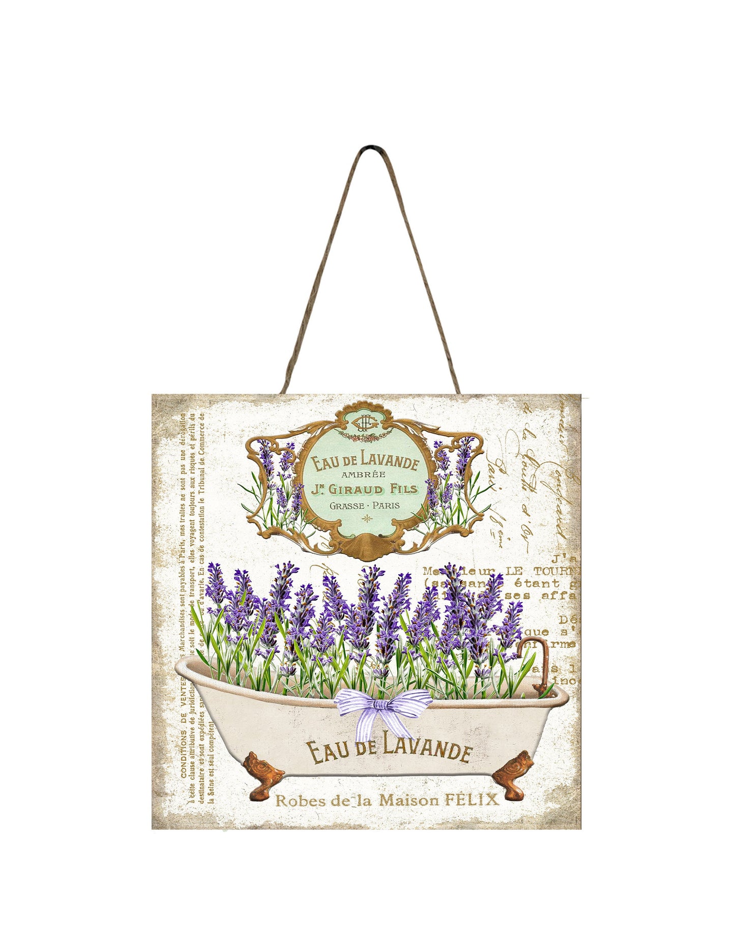 Eau de Lavender Bath Printed Handmade Wood  Mini Sign