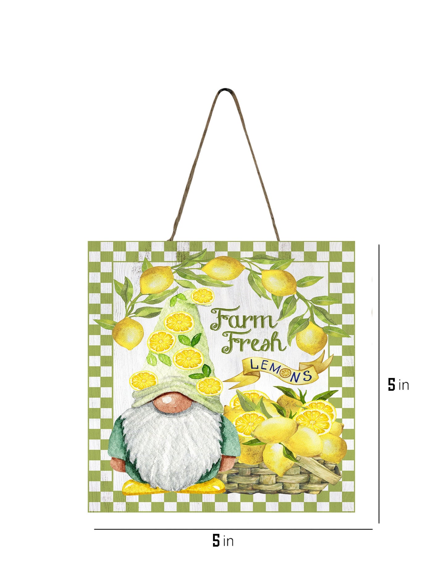 Farm Fresh Lemon Gnome Printed Handmade Wood  Mini Sign