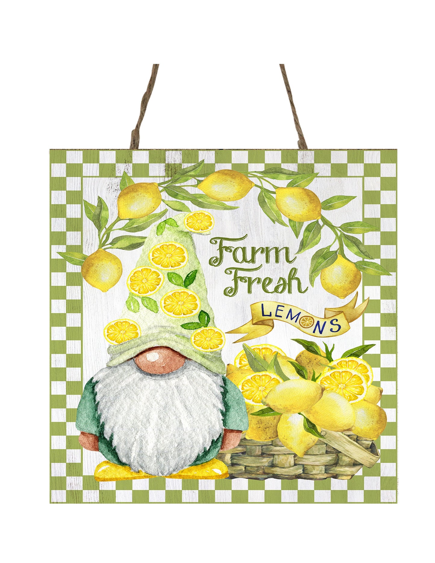 Farm Fresh Lemon Gnome Printed Handmade Wood  Mini Sign