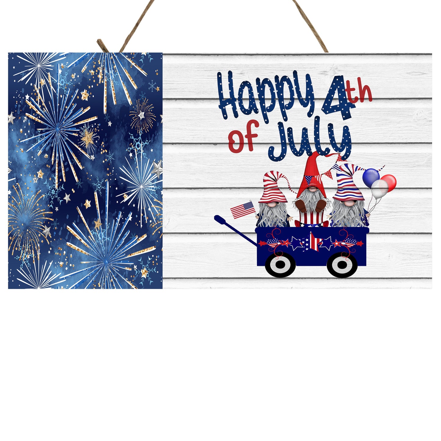 Happy 4th of July Gnome Wagon Handmade Wood Sign