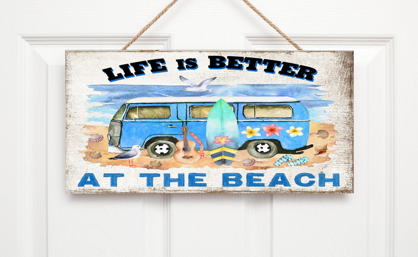 Life is Better at the Beach Surfer Van Handmade Wood Sign