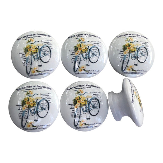 Set of 6 Floral Bicycle Print Cabinet Knobs