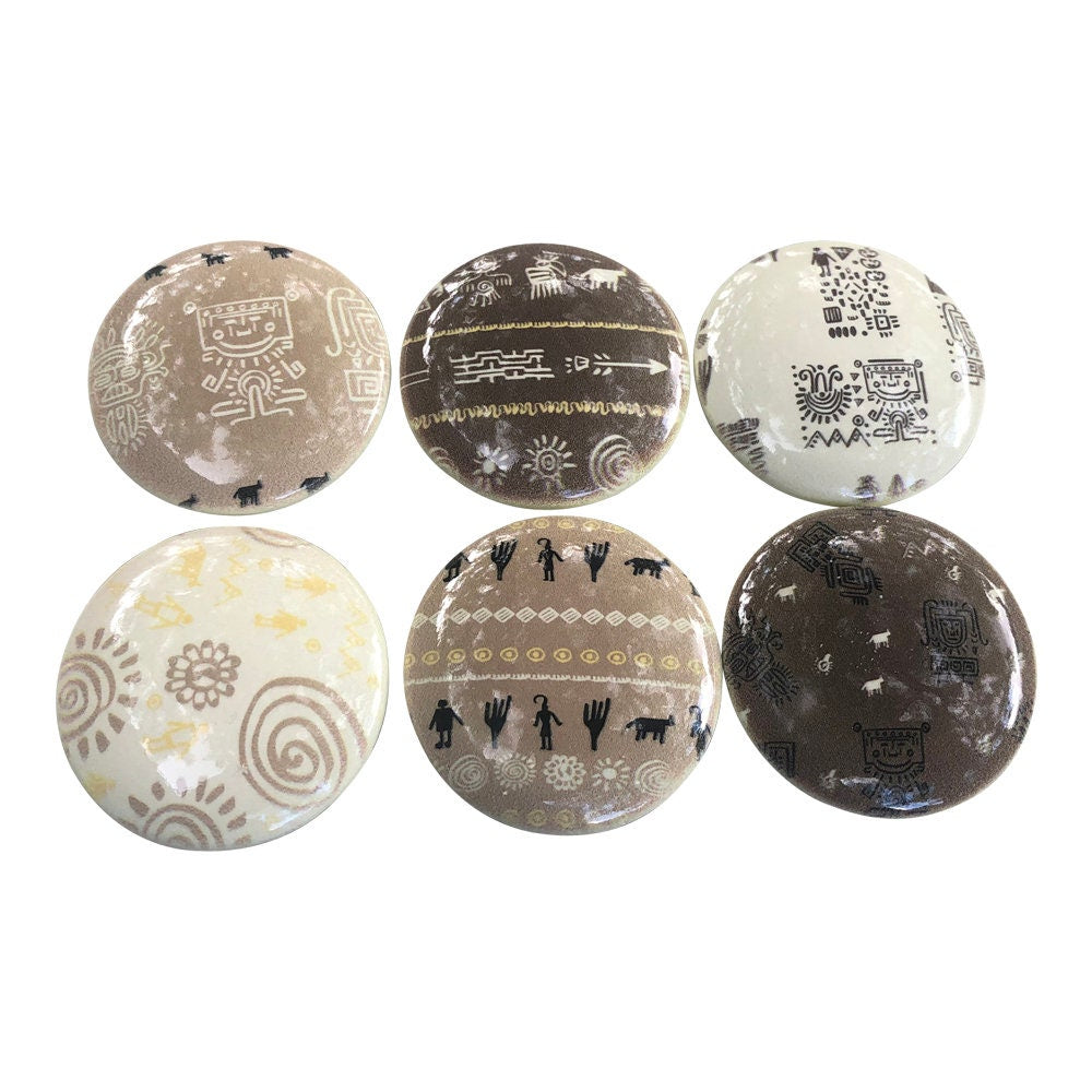 Set of 6 Tribal Tones Print Wood Cabinet Knobs
