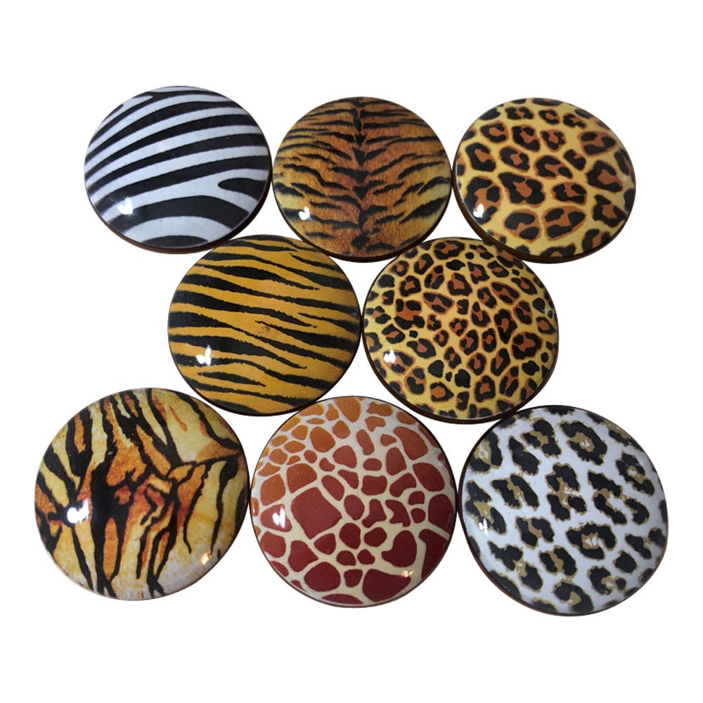 Set of 8 Animal Print Wood Cabinet Knobs