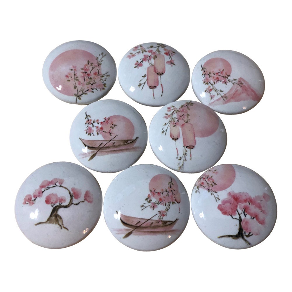 Set of 8 Under a Pink Moon Wood Cabinet Knobs