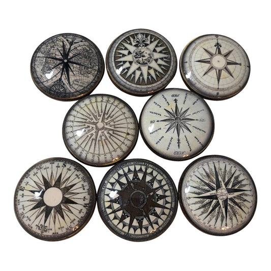 Set of 8 Vintage Compass Wood Cabinet Knobs