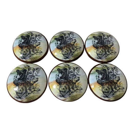 Set of 6 Forest Family Wood Cabinet Knobs