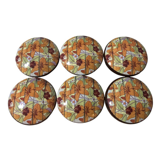 Set of 6 Tropical Blooms Wood Cabinet Knobs