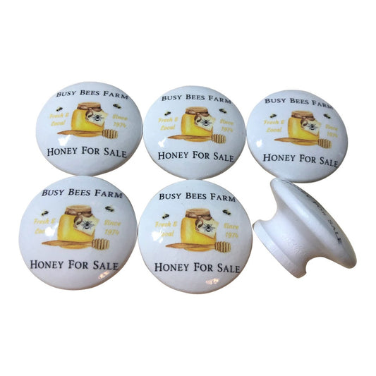 Set of 6 Busy Bee Farm Honey for Sale Wood Cabinet Knobs