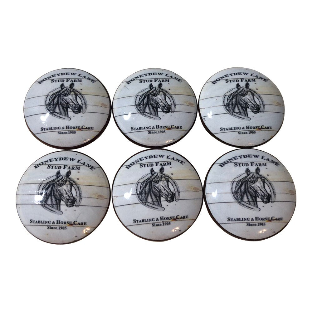 Set of 6 Horse Farm Wood Cabinet Knobs