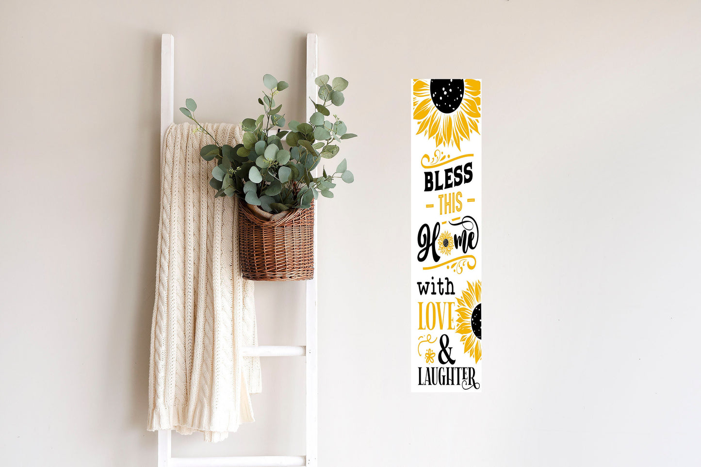 24 Inch (2 Foot Tall) Bless this Home with Love and Laughter Vertical Wood Print Sign