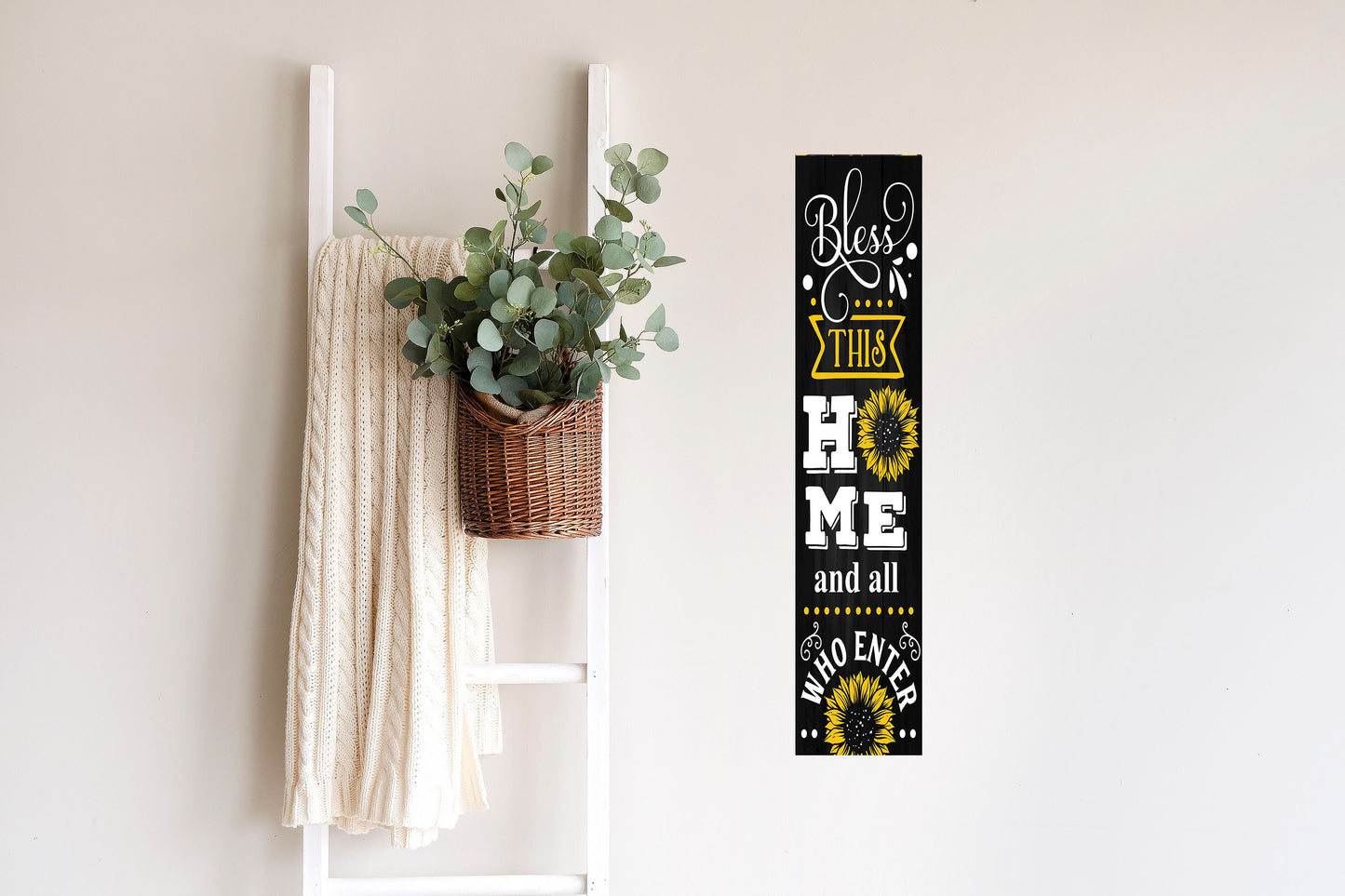 24 Inch (2 Foot Tall) Bless this Home and All Who EnterVertical Wood Print Sign
