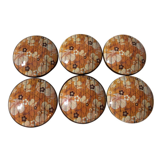 Set of 6 Orange Tropical Floral Wood Cabinet Knobs