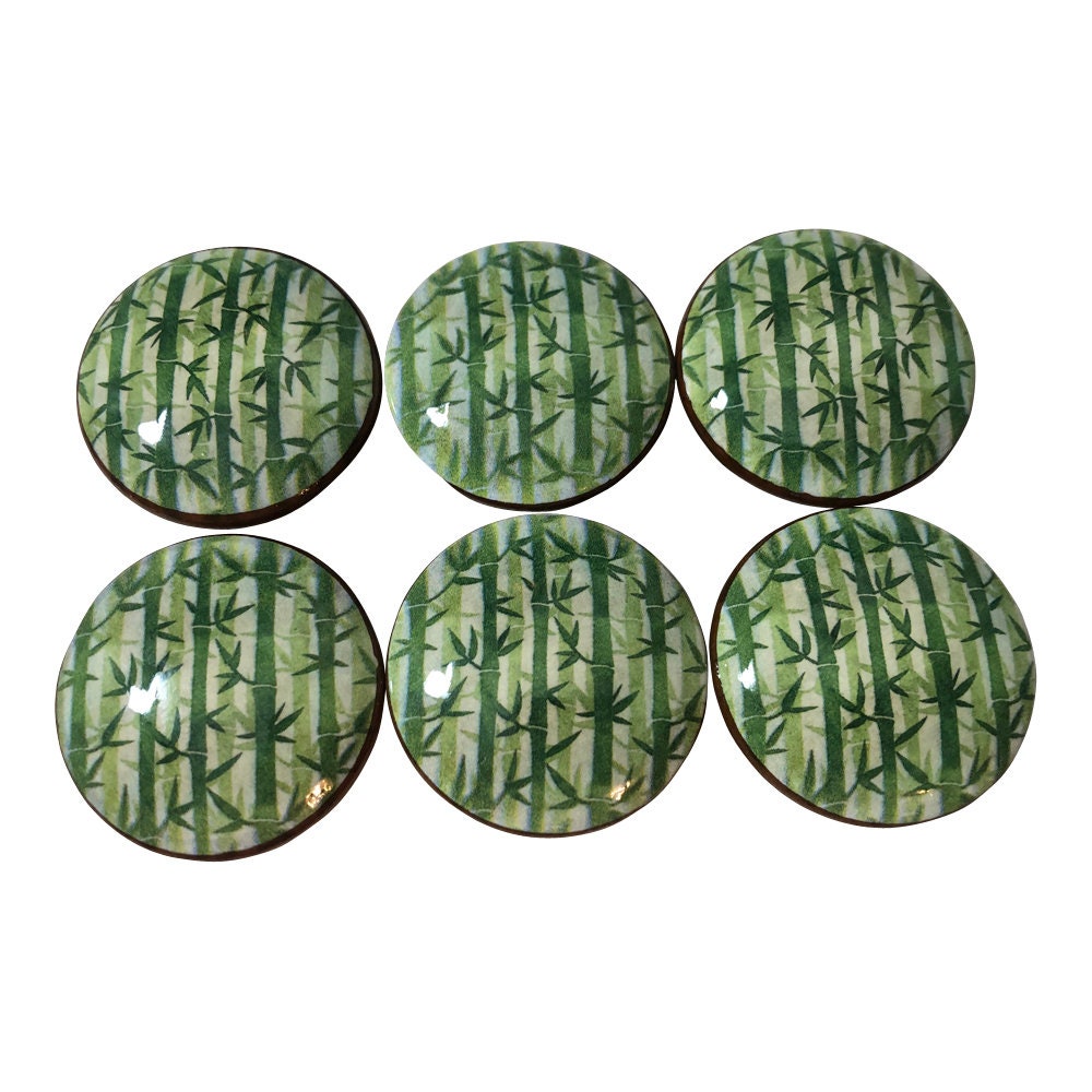 Set of 6 Bamboo Print Wood Cabinet Knobs