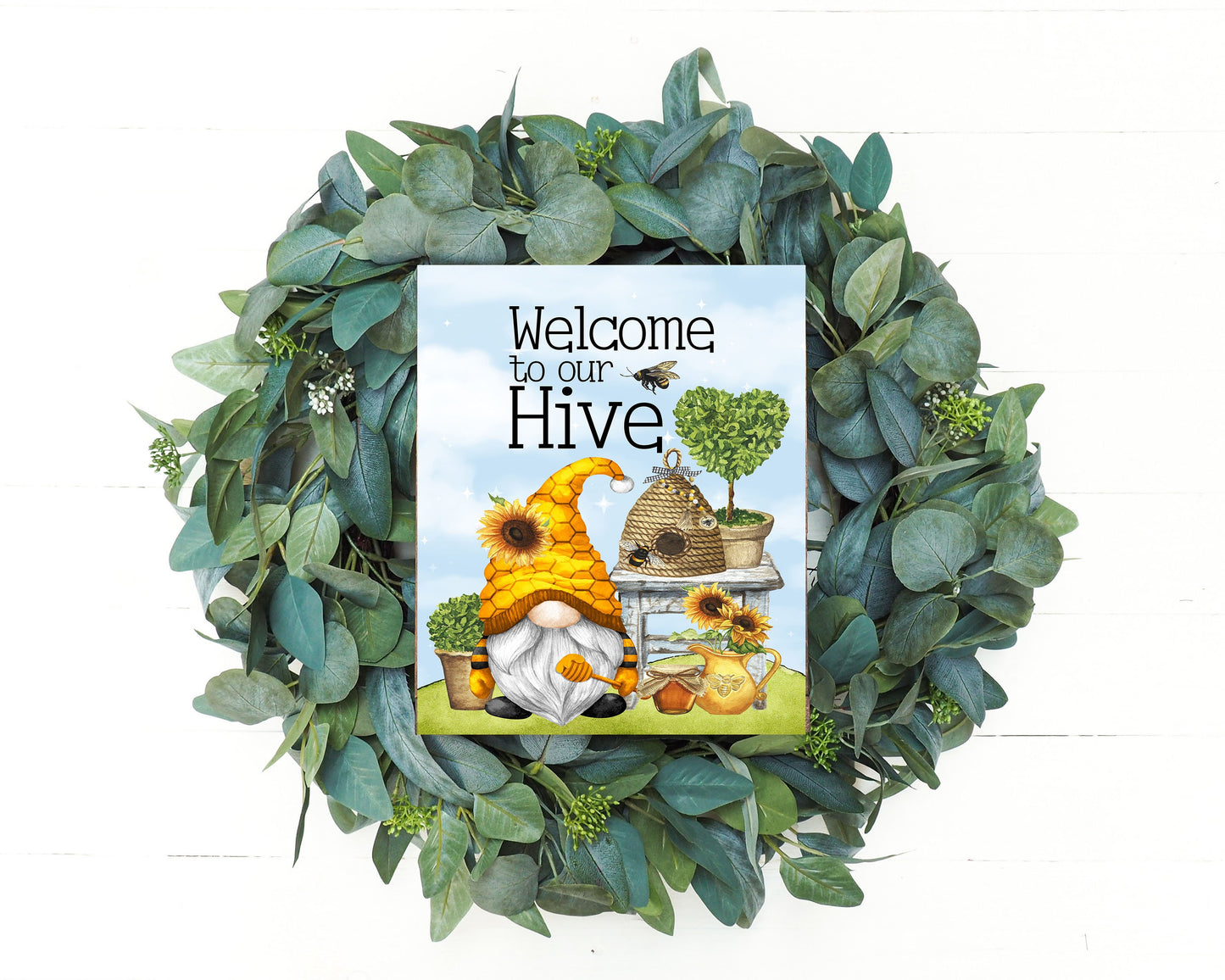 Welcome to Our Hive Gnome Printed Handmade Wood Sign