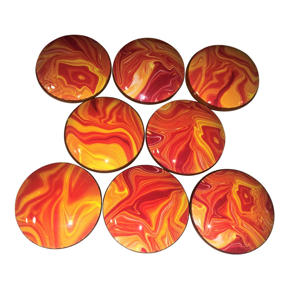 Set of 8 Orange Swirl Print Wood Cabinet Knobs