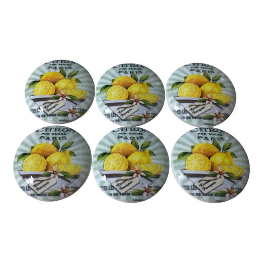 Set of 6 Citron Lemons Print Wood Cabinet Knobs