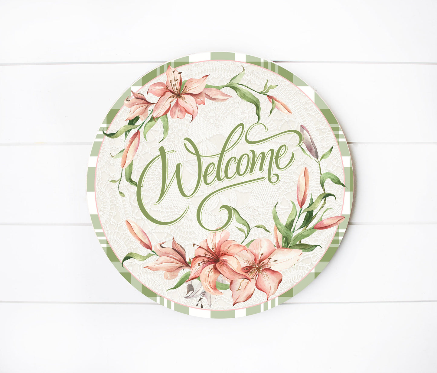 Lily Welcome Round Printed Handmade Wood Sign